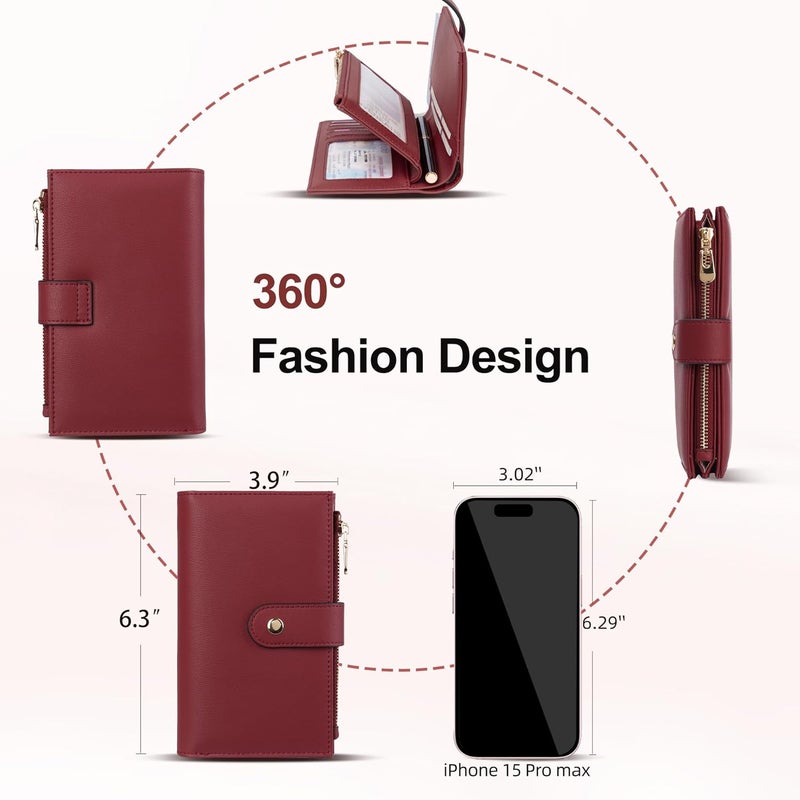 yiijay Womens Wallet RFID Blocking Leather Trifold Clutch Wallet Credit Card Holder Ladies Travel Wallet Purse with Pen Holder - Image 4
